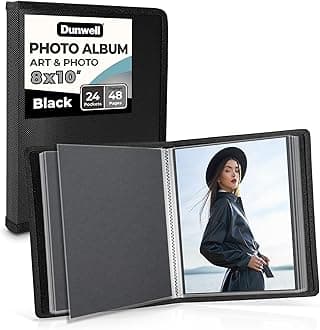 Dunwell Photo Album 8x10 (Black) with Mounting Paper, 8 x 10 Photo & Art Portfolio Presentation Binder, 24 Clear Sleeves Display 48 Pages, Professional Photography Book for Portraits, Artwork