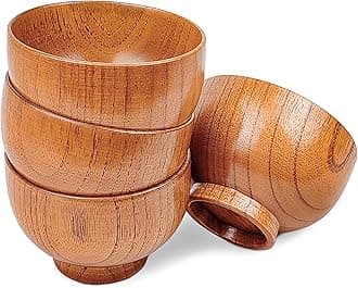 Handmade Wood Bowls, Jujube Wooden Japanese Bowls for Rice, Soup, Dip, Salad, Tea, Decoration (4 Bowls 3.8 IN)