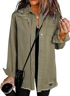 Women's Oversized Denim Jacket Casual Long Sleeve Denim Shirts Distresse Jean Jacket