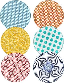 Ceramic Dinner Plates Set - 10.5 Inch Large Porcelain Serving Dishes for Steak Pasta Salad Pancakes Pizza - Scratch Resistant Microwave Oven Dishwasher Safe - Set of 6 - Assorted Colors