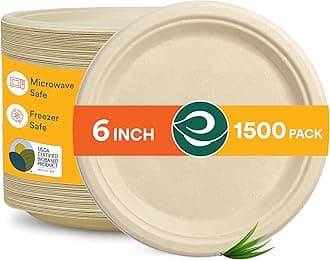 ECO SOUL 100% Compostable 6 Inch Small Paper Plates [1500-Pack] Small Disposable Bulk Party Heavy Duty, Eco-Friendly, Appetizer, Dessert, Wedding I Biodegradable Unbleached Sugarcane Eco