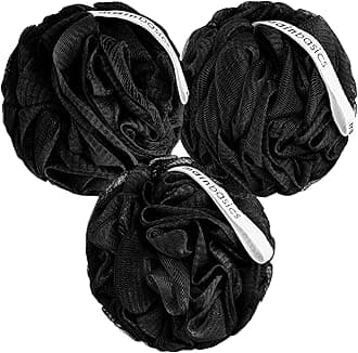 MainBasics Bath Shower Loofah Sponge Pouf Body Wash Scrubber (Set of 3) (Triple Black)