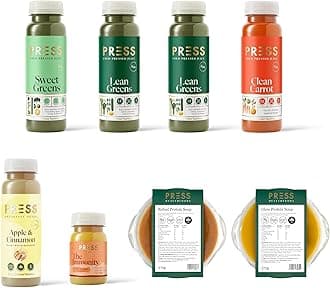 – PRESS Healthfoods, 48 Hour Detox Cleanse, Rest Your Body & Mind, Meal Replacement for Weight Control & Health Kick, Contains Green & Carrot Juice, Banana Cashew Milkshake, Ginger Shot & Soups