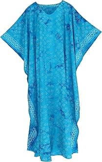 Beautybatik Women Hand Blocked Batik Rayon Caftan Kaftan Loungewear Maxi Plus Size Long Dress XL to 4X