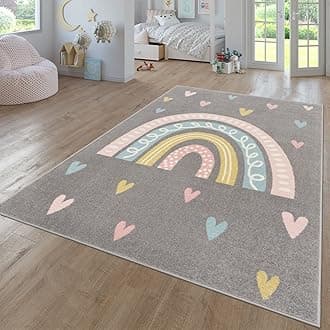 TT HomeNursery Area Rug Kids Rug For Bedroom Girls Boys Modern Rainbow Cloud Rug Animal Motif Colourful, colour:Grey 2, Size:133x190 cm
