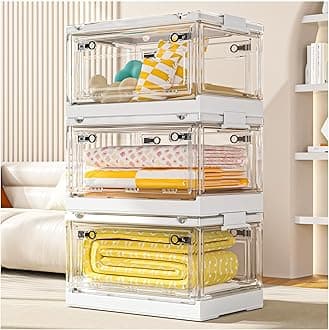 CTSNSLH 144QT Clear View Storage Bins with Lids, Stackable Storage Bins with Doors and Wheels, Storage Box, Large Closet Organizers for Home, Dorm