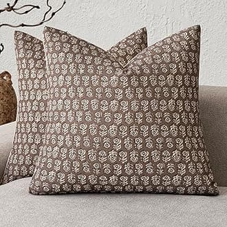 Foindtower Set of 2 Decorative Neutral Floral Print Throw Pillow Covers Vintage Accent Farmhouse Cushion Covers Boho Home Decor for Sofa Couch Chair Bedroom Living Room,22×22 Inch,Brown