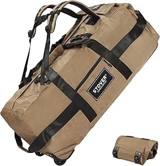 80L Rolling Duffel Bag with Wheels, 31" Extra Large Travel Duffel Bag, Heavy Duty, Foldable, Roll-Up Design with Shoulder Straps, Use as Luggage or Backpack for Men and, Brown, 80L