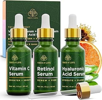 Tree of Life Beauty Facial Skin Care Set, Brightening, Firming & Hydrating Face Serums - Vitamin C, Retinol & Hyaluronic Acid for Smooth Radiant Skin, Dermatologist Tested, 1 Fl Oz (Pack of 3)