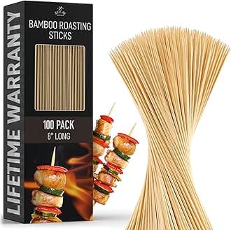 Zulay Kitchen Authentic Bamboo Skewers - 100, 8" Roasting Sticks - 5mm Heavy-Duty Bamboo Skewers - Thick Bbq Sticks - Ideal for Grilling & Camping