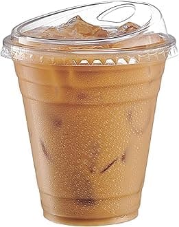 Comfy Package [50 Sets 12 oz. Crystal Clear Plastic Cups With Strawless Sip-Lids