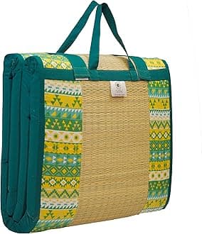 Home Tex LifeKora Grass Paai Mat for Bedroom Floor | Foldable Bed with Handle| Chatai with Foam Mattress Foldable| Earthing Grounding & Large Size Mat (3 X 6 Ft,20 Mm Thickness, Green South)