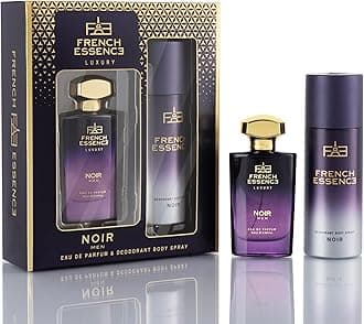 FRENCH ESSENCEDeodorant Spray Perfume | Men Deo | Body Spray for men, Long Lasting Fragrance, Fresh Scent - Deo & Perfume Gift Set For Men - Noir 60Ml & Deodorant 150Ml