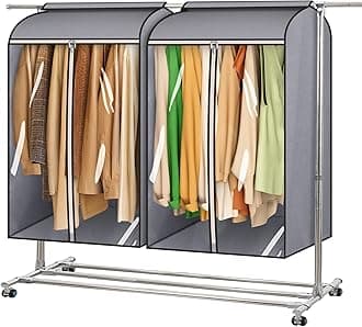 MISSLO 35" Clear Garment Bags for Hanging Clothes Fully Enclosed Coat Covers for Closet Storage with Large Clear Window and 3 Zippers (Rack not included), 2 Packs