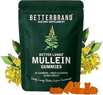 Betterbrand BetterLungs - Daily Respiratory Health Gummies | 1000mg Mullein Leaf herb Extract, Pear Flavor | Lung Health & Sinus Relief (30 Day Supply)