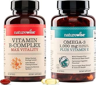 NatureWise Vitamin B Complex Cellular Energy Softgels & Omega 3 Fish Oil Heart Brain Eye Support