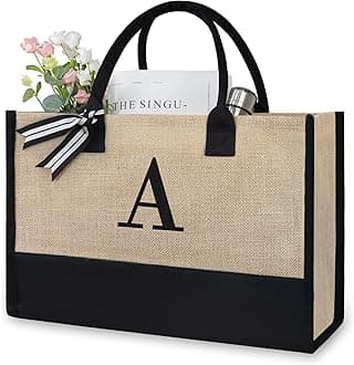 Initial Jute/Canvas Tote Bag, Personalized Present Bag, Suitable for Wedding, Birthday, Beach, Holiday, is a Great Gift for Women, Mom, Teachers, Friends, Bridesmaids