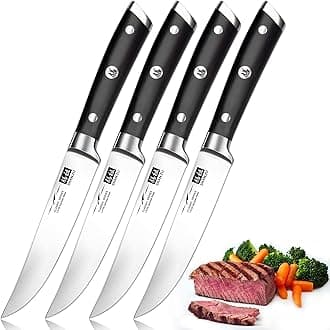 SHAN ZU Kitchen Steak Knives Set Japanese Steak Knives Set of 4, High Carbon German Stainless Steel Knife with 15° Double Sides Edge & Ergonomic Pakkawood Handle