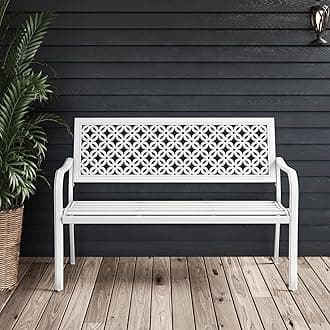 Grand patio 50" Garden Bench, Outdoor Benches with Anti-Rust Metal Powder Coated Frame, Patio Bench for Front Porch Park Outside Furniture Decor,White