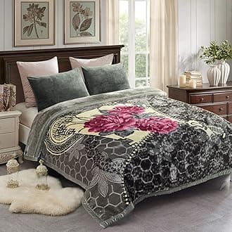 JML Fleece Blanket, Plush Blanket King Size 85" x 93", 10 Pounds Heavy Korean Style Mink Blanket - Silky Soft and Warm, 2 Ply A&B Printed Raschel Bed Blanket, Grey Red Floral