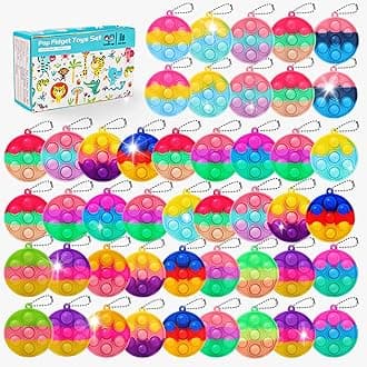 57PCS Kids Party Favors Fidget Toys Bulk Its Birthday Party Favors for Kids Toddlers Adult, Small Classroom Prizes Box Fidgets Toys for Kids, Goodie Bag Stuffers, Treasure Chest, Pop Fidget Keychain