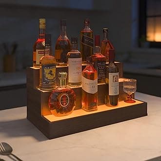 LED Lighted Liquor Bottle Display Shelf Bar Display Shelf DIY Illuminated Bottle Shelf with App & Remote Control for Home Bar, Party, Walnut