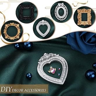 Vicenpal 25 Pcs Vintage Mini Picture Frames Baroque Antique Small Resin Jewelry Display Table Frame for Christmas DIY Photo Holiday Party Decoration (Black,Gold,Silver)