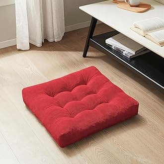 Degrees of Comfort Meditation Floor Pillow, Square Large Pillows Seating for Adults, Red Tufted Corduroy Cushions for Outdoor Yoga Tatami Fireplace Living Room, Red, 22x22 Inch