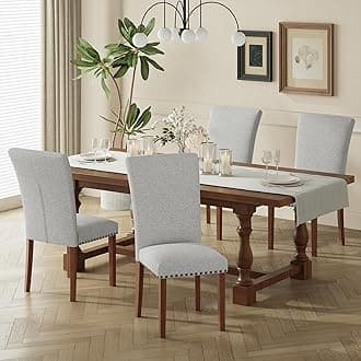 COLAMY Upholstered Parsons Dining Chairs Set of 4, Fabric Dining Room Kitchen Side Chair with Nailhead Trim and Wood Legs - Light Grey