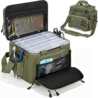 Fishing Tackle Bag - Holds 3400-3600 Size Tackle Boxes -Saltwater & Freshwater Fishing Bags - Padded Shoulder Strap Fishing Bags(Green) (Bag Only)