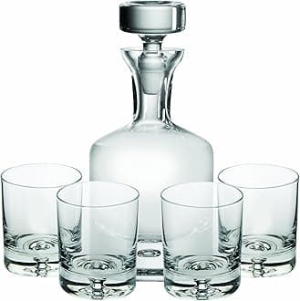 Crystal | European-Made, Hand-blown 34 OZ Whiskey Decanter & Four 11 Oz Double Old Fashioned Glasses | 100% Lead-Free Crystal | Gift Box