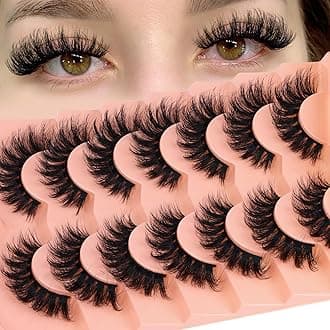 False Eyelashes Mink Lashes Fluffier Cat Eye Lashes 6D Wispy Fake Eyelashes 18mm D-Curly Strip Lashes Natural Look Fake Lashes Pack by ALPHONSE