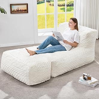 Bean Bag Chair Big Bean Bag Lounger for Adults Bean Bag Couch with Memory Foam Filled for Living Room, Bedroom or Balcony (Chevron Plush White)