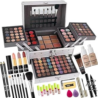 132 color Makeup Kit for Women Girl Full Kit Gift Set with Mirror All in One Make up Palette Included Eyeshadow Glitter Lipstick Concealer Eyeliner Eyebrow Highlighter Contour Blusher(A1-New)