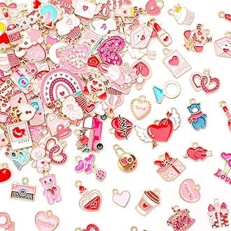 MARFOREVER 120PCS Valentines Charms for Jewelry Making, Assorted Gold Heart E...
