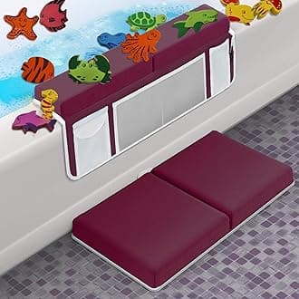 Supa Ant Baby Bath Kneeler and Elbow Rest Pad –Mom’s Choice Award Winner –US-Designed Extra Thick Bathtub Kneeling Pad with 8 Suction Cups, 5-Pocket Organizer, Non-Slip, Cushioned, Durable (Bordeaux)