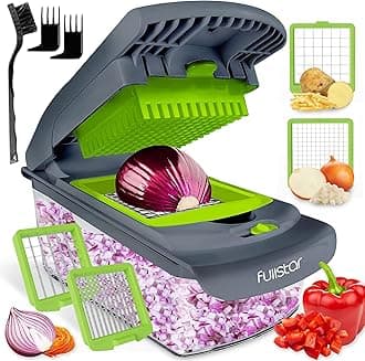 Fullstar Vegetable Chopper - Spiralizer Vegetable Slicer - Onion Chopper with Container - Pro Food Chopper - Slicer Dicer Cutter - (2 in 1, Gray/Green)