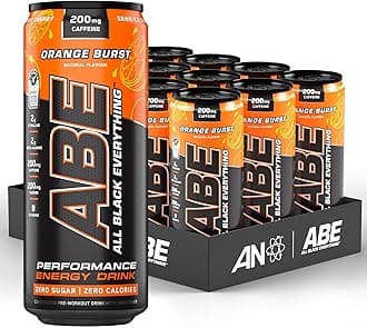 Applied Nutrition ABE Pre Workout Cans - All Black Everything Energy + Performance Drink, ABE Carbonated Beverage Sugar Free with Caffeine (Pack of 12 Cans x 330ml) (Orange Burst)