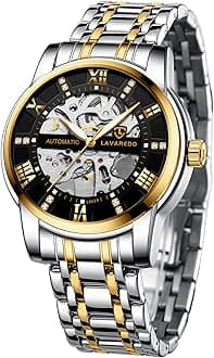 Mens Watch Skeleton Luxury Mechanical Stainless Steel Waterproof Black Automatic Self-Winding Roman Numerals Diamond Dial Wrist Watch
