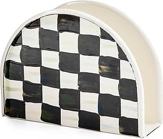 Cocktail Napkin Holder, Kitchen Napkin Holder for Table and Countertop, Black-and-White Courtly Check