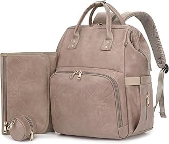 Premium Vegan Leather Diaper Bag Backpack with Waterproof Changing Pad – Reinforced Stitching & Zippers, Baby Bag for Boy Girl, Stroller Straps, Ergonomic Design for Traveling Moms, Taupe