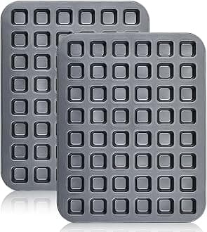 2 Pcs 48-cavity Mini Brownie Bites Baking Pan Mini Square Cake Pans Square Small Muffin Tin Nonstick with Dividers Heavy Duty Carbon Steel Cupcake Tool for Cheesecake Cake Party Supplies