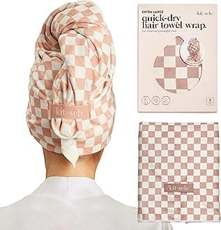 XL Microfiber Hair Towel Wrap for Women – Ultra Absorbent Microfiber Towel for Wet, Curly, Long or Short Hair – Quick Dry, Anti-Frizz Hair Wrap – Terracotta Checkered