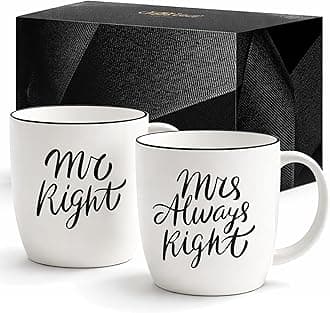 Triple Gifffted Mr Right Mrs Always Right Coffee Mugs Gifts Ideas for Couples, Wedding Anniversary, Engagement, Christmas, His & Hers, Bride and Groom, Parents, Newlyweds Bridal Shower, Ceramic 380ml