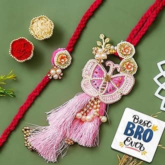 eCraftIndia Butterfly Designer Rakhis for Brother and Bhabhi | Bhaiya Bhabhi Rakhi Set of 2 | Lumba Rakhi for Bhabhi | Best Bro Ever Fridge Magnet | Roli Chawal Pack