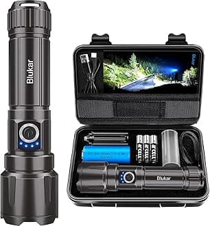 LED Torch, Blukar 20000 Lumens Super Bright Torches Led - Adjustable Focus, 5000 mAh, IP67 Waterproof, Powerful Long Lasting Handheld Flashlight for Power Cuts, Camping, Emergency-Space Gray