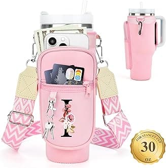 LOKASS Water Bottle Holder with Strap for Stanley Cup 30 oz Tumbler, Personalized Initial Stanley Cup Accessories 30oz, Stanley Cup Carrier Bag for Women, Men, Girls, for Mom