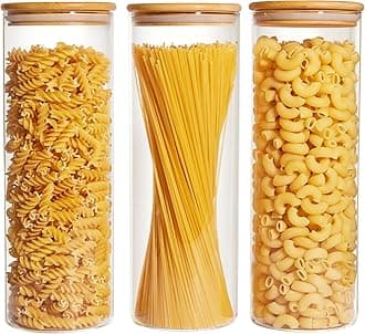 Vtopmart 70oz Glass Food Storage Jars, 3 Pack Large Kitchen Containers with Airtight Bamboo Lids for Pasta, Nuts, Flour, Canisters Set for Cereal, Pantry Organization, BPA Free