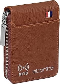 Storite Imported RFID Protected PU Leather 9 Slot Vertical Credit Debit Card Holder Money Wallet Zipper Coin Purse for Men Women (Light Brown,11.5x1.75x8Cm)