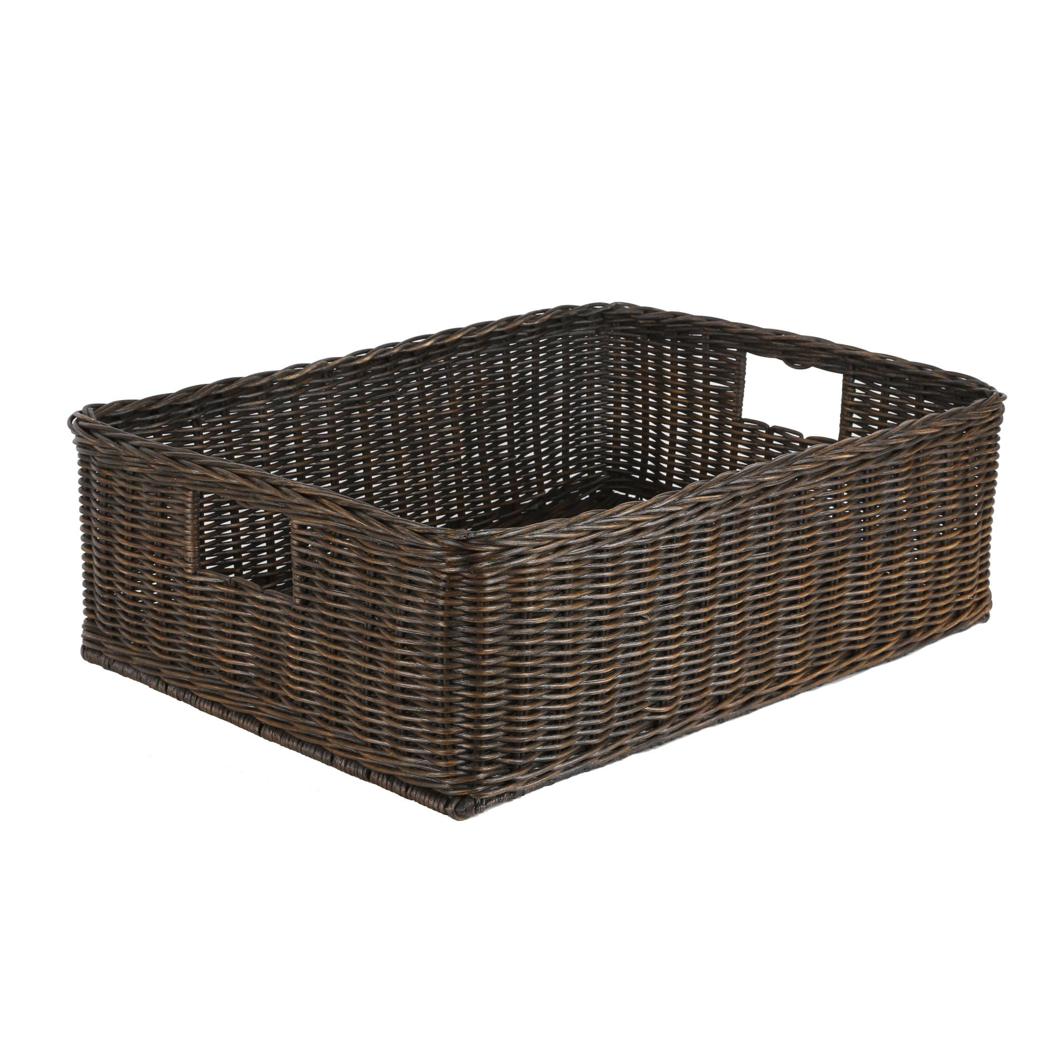 Under The Bed/Basic Wicker Storage Basket, Extra Large, 25 in L x 19.5 in W x 8 in H, Antique Walnut Brown